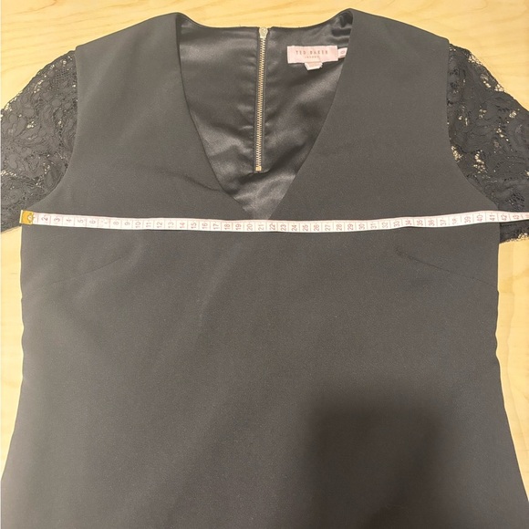 Ted Baker Black Dress with Gold Zip and Lace Sleeves (Size 0) - Picture 9 of 11